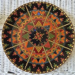Vintage Mandala Hand Painted Romania Plate Rock Dot Art Pointillism Decorative